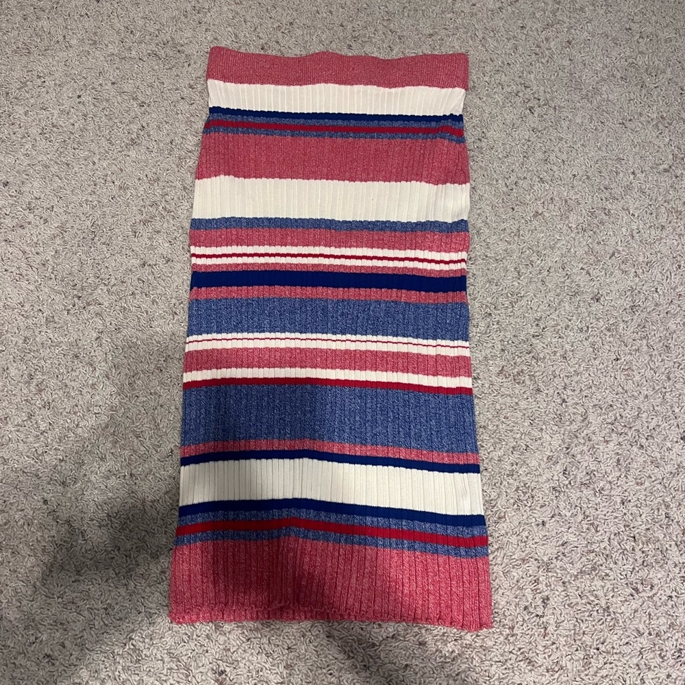 H&M  Women's Skirt Midi Size S Red Striped Knit Pencil Stretch Elastic Waist
